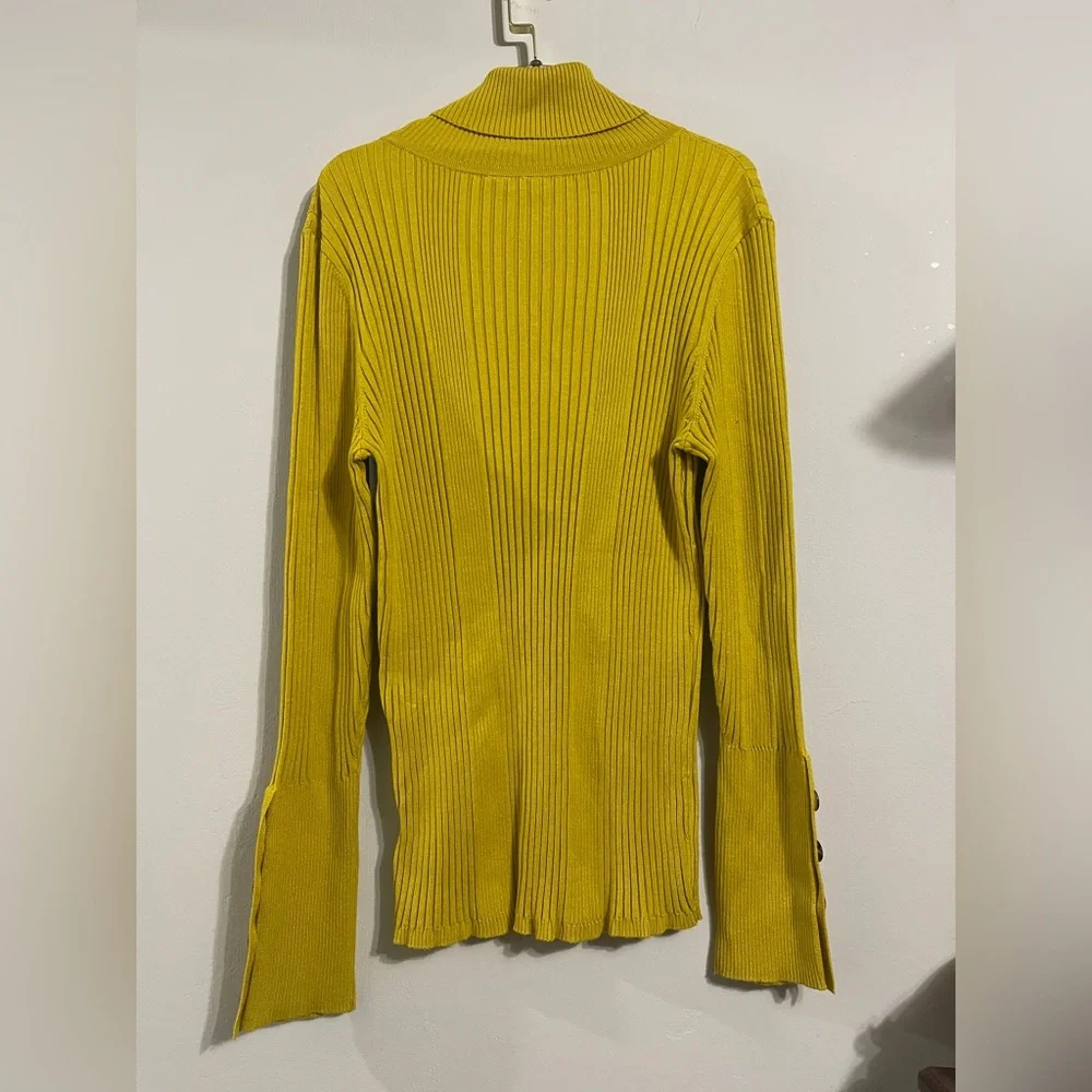 Moth Anthropologie Yellow Ribbed Turtleneck Button Cuff Sweater